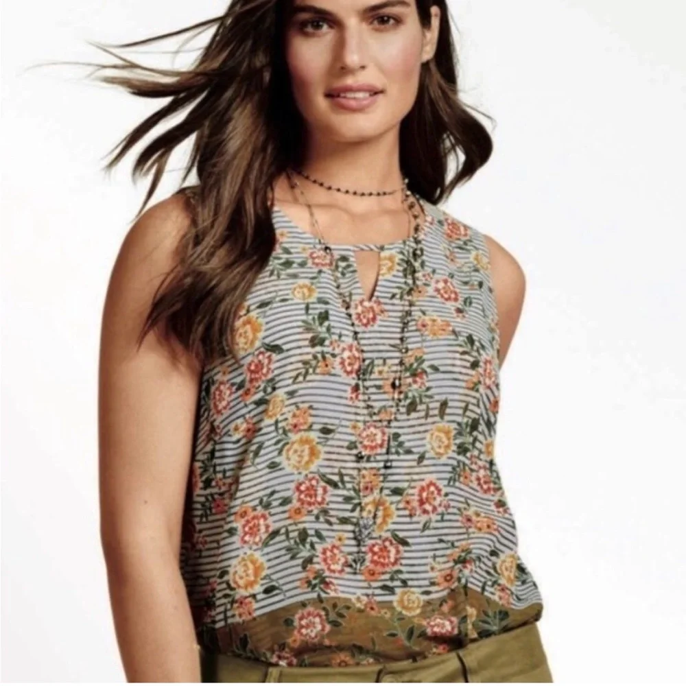 Cabi Penelope Flora Striped Tank Top Blouse Orange Blue White Green 5354 Sz S - Picture 3 of 8